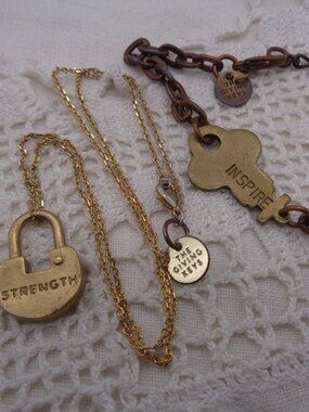 Lot of 2 GIVING KEYS Inspire Key Bracelet & Strength Lock Necklace